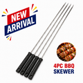 4-Piece BBQ Skewer Set – Reusable Metal Barbecue Kebabs Skewers with Easy-Grip Handles