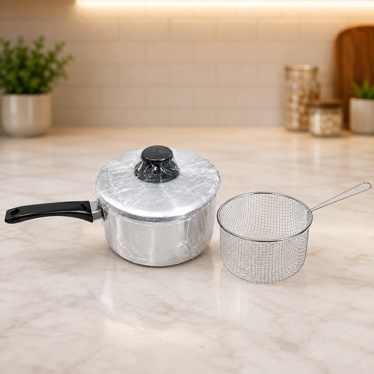 3-Piece Saucepan with Lid & Frying Basket