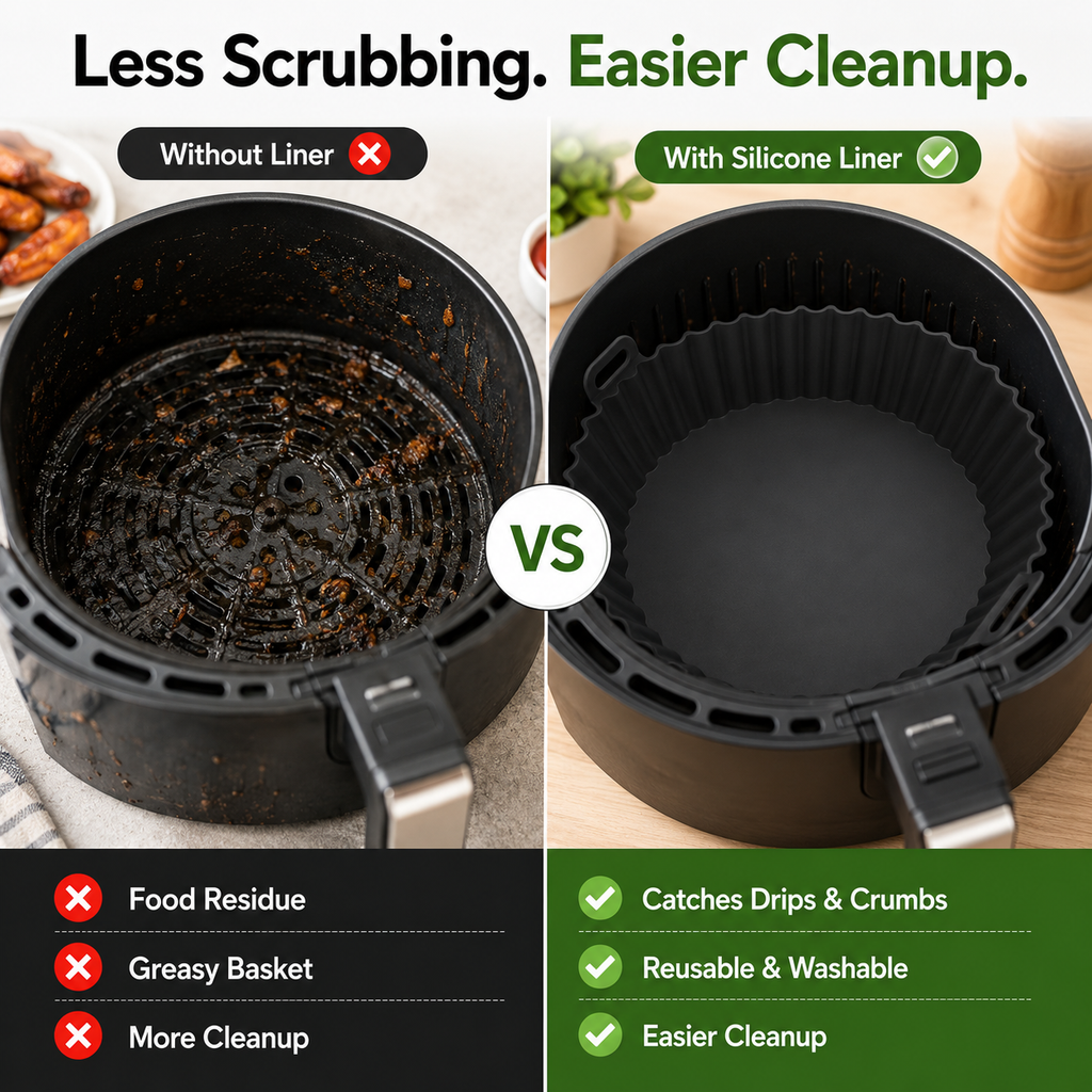 Reusable Silicone Air Fryer Liner – Round Non-Stick Baking Tray with Handles