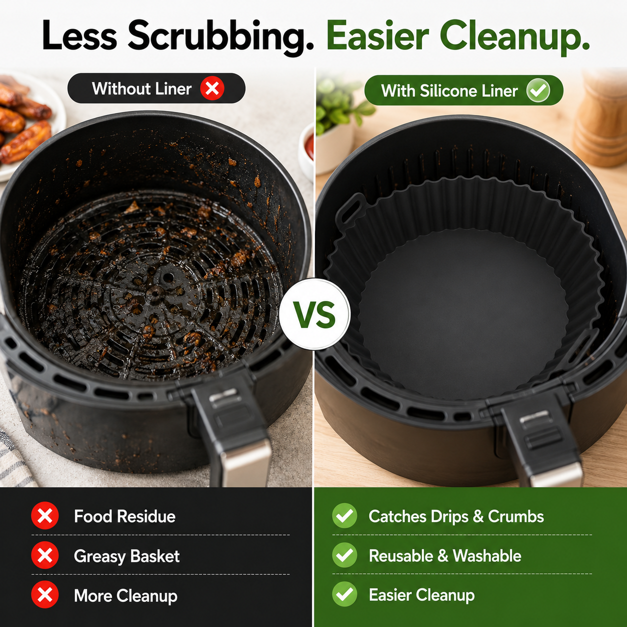 Reusable Silicone Air Fryer Liner – Round Non-Stick Baking Tray with Handles
