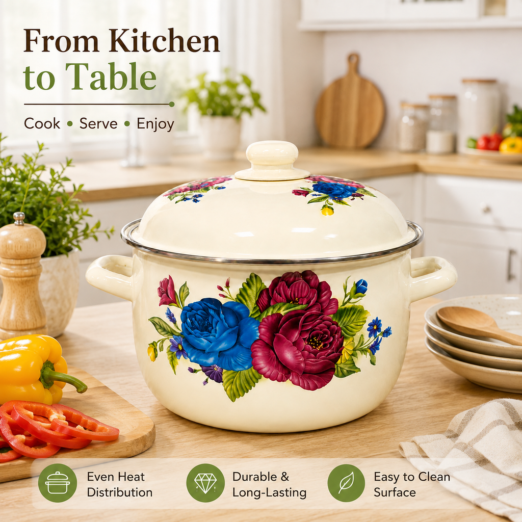 26cm Floral Enamel Casserole