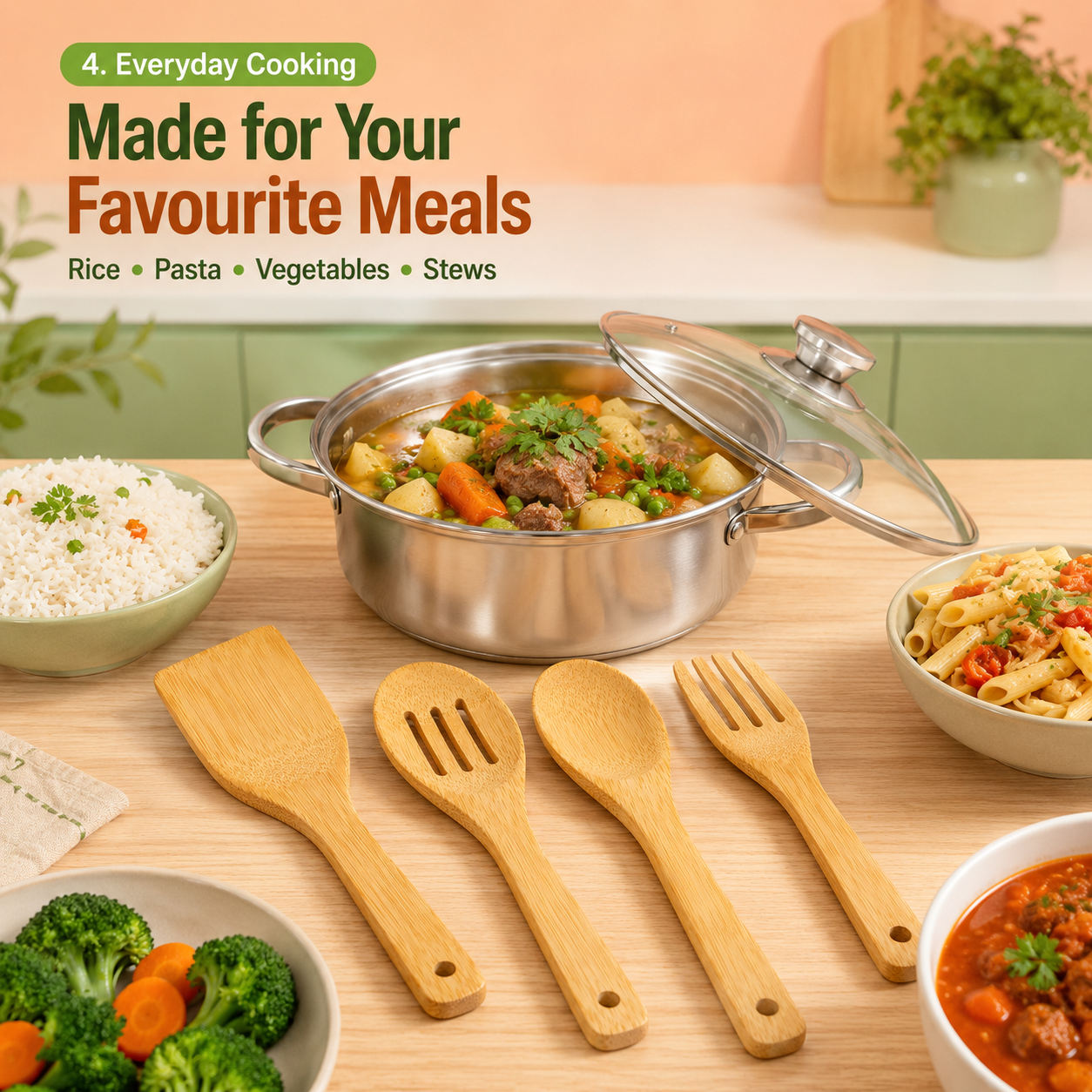 4PC Bamboo Kitchen Utensil Set