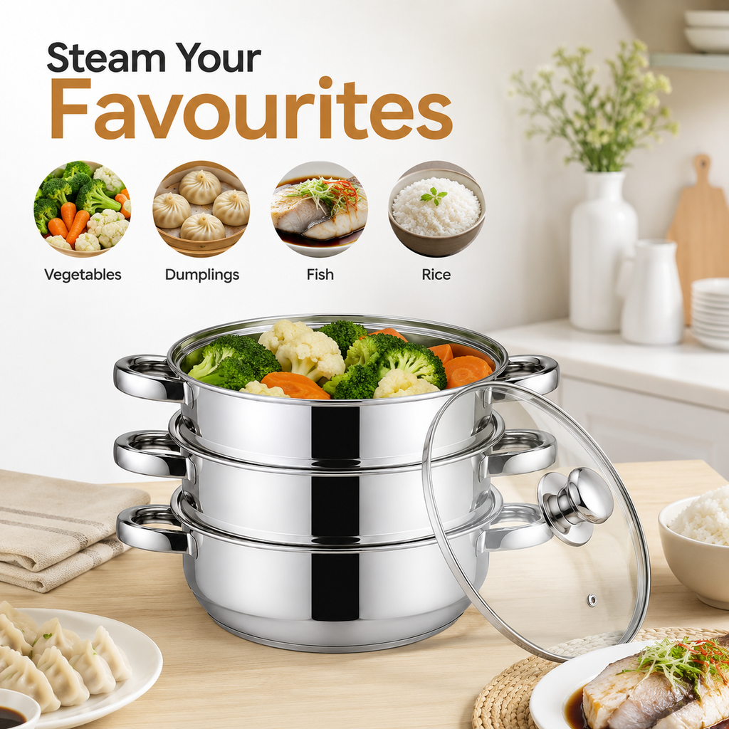 22cm Stainless Steel Steamer Set 3pcs