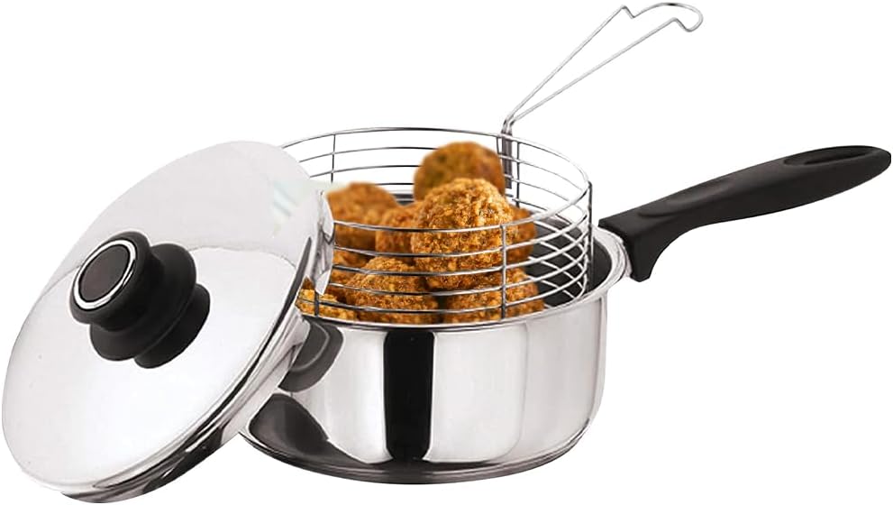 20cm Stainless Steel Chip Pan with Lid and Wire Basket