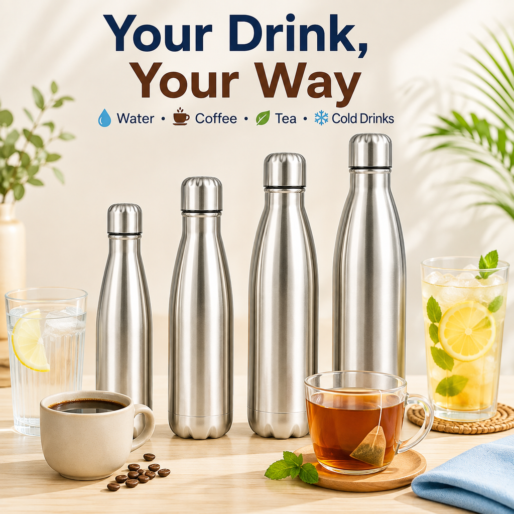 Stainless Steel Insulated Water Bottle – 500ml, 650ml, 750ml & 1000ml