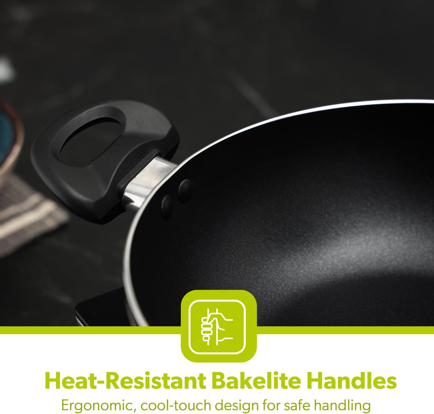 24cm Black Kadai Cooking Pan with Induction Bottom