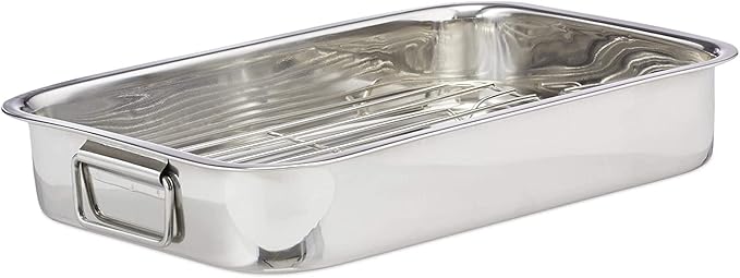 32cm x 23cm Stainless Steel Roasting Pan with Rack Oven Cooker Grill Pan