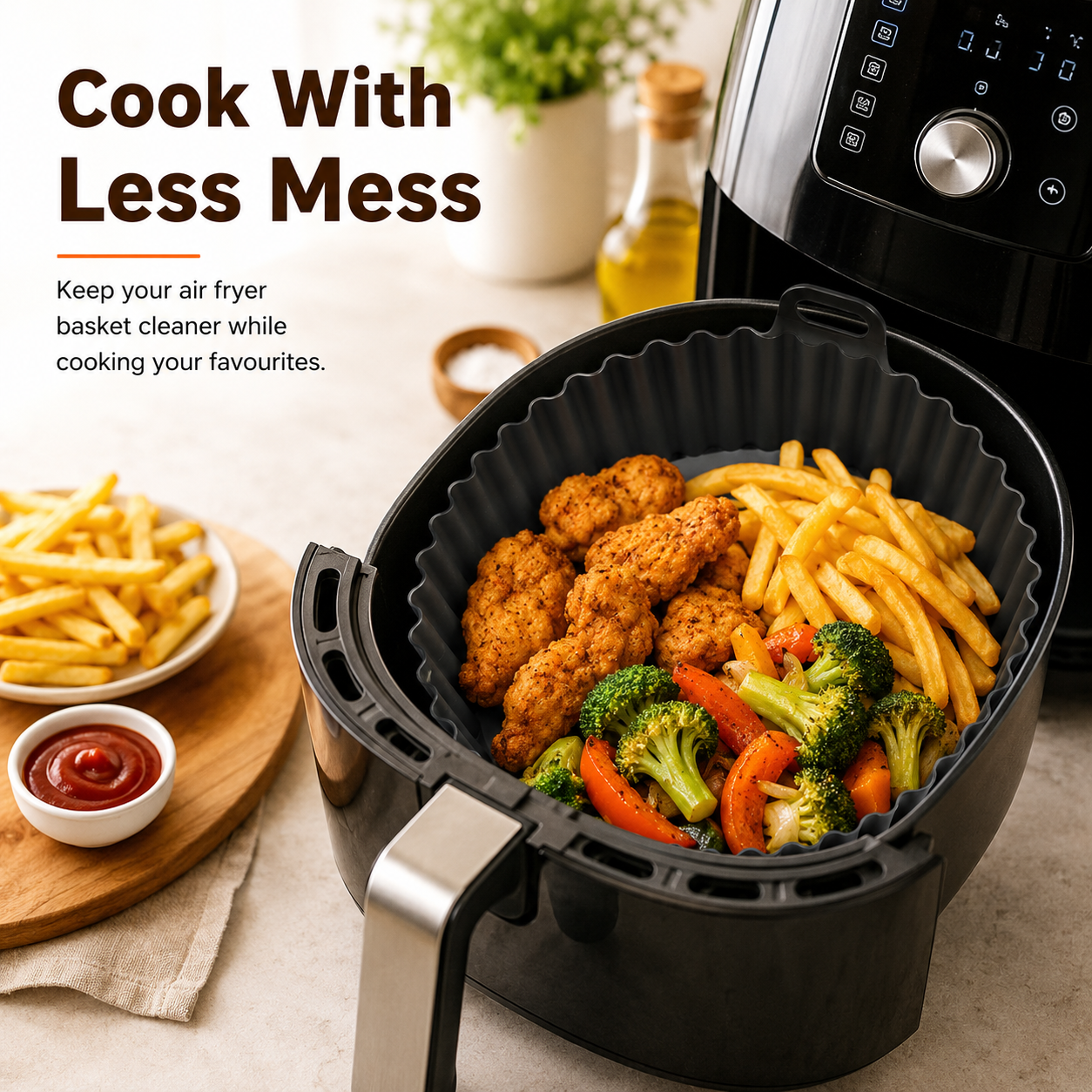 Reusable Silicone Air Fryer Liner – Round Non-Stick Baking Tray with Handles