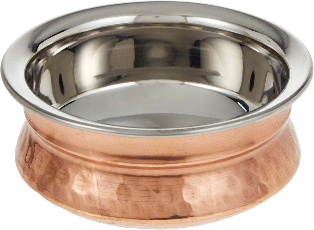 13cm Copper & Stainless Steel Handi Balti Dish – Hammered Exterior, Polished Interior, Ideal for Serving Curries & Dals
