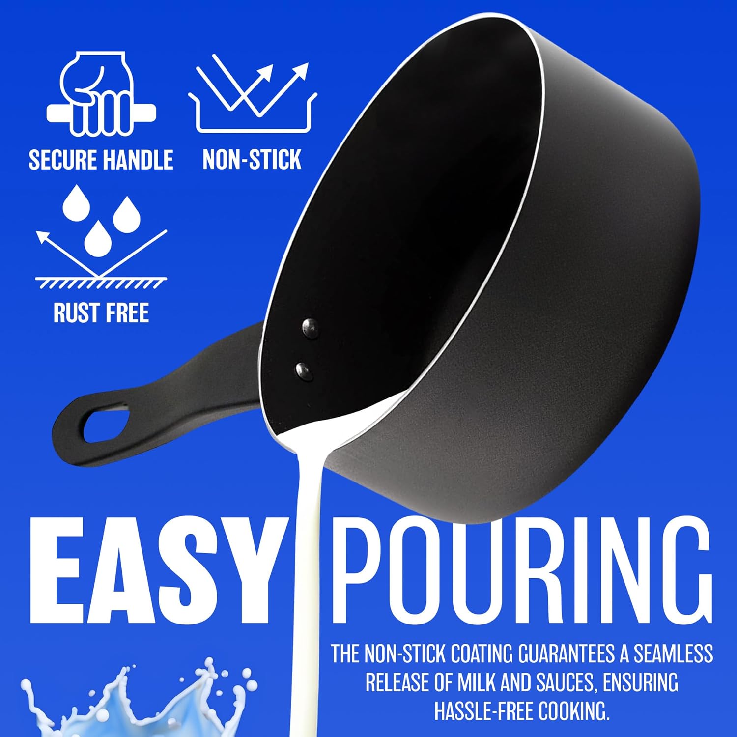 16cm Milk Pan with Glass Lid and Black Handle