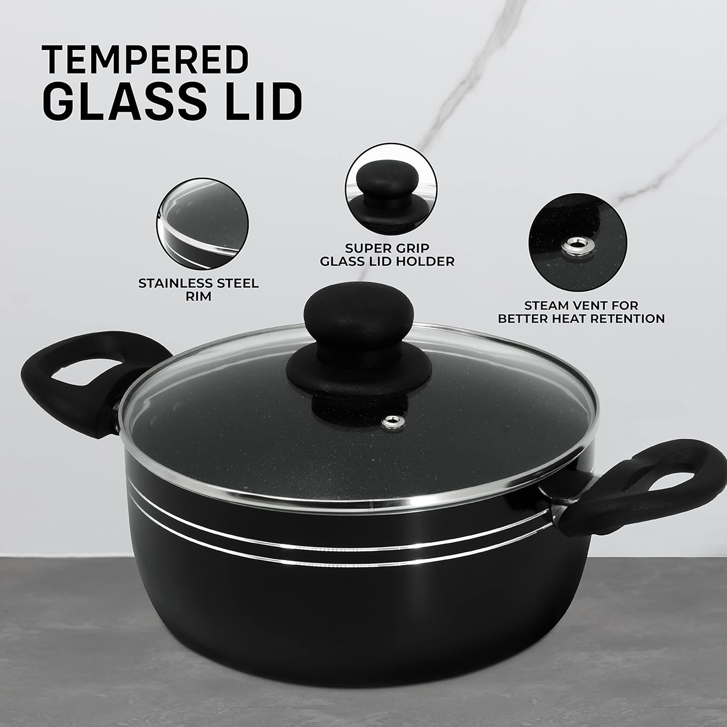 32cm Stovetop Stockpot Black Induction Bottom