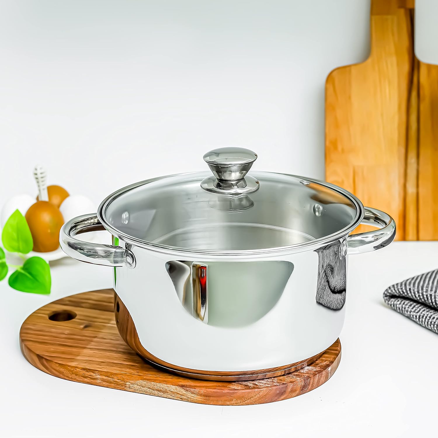 24cm Stainless Steel Casserole with Glass Lid and Induction Base