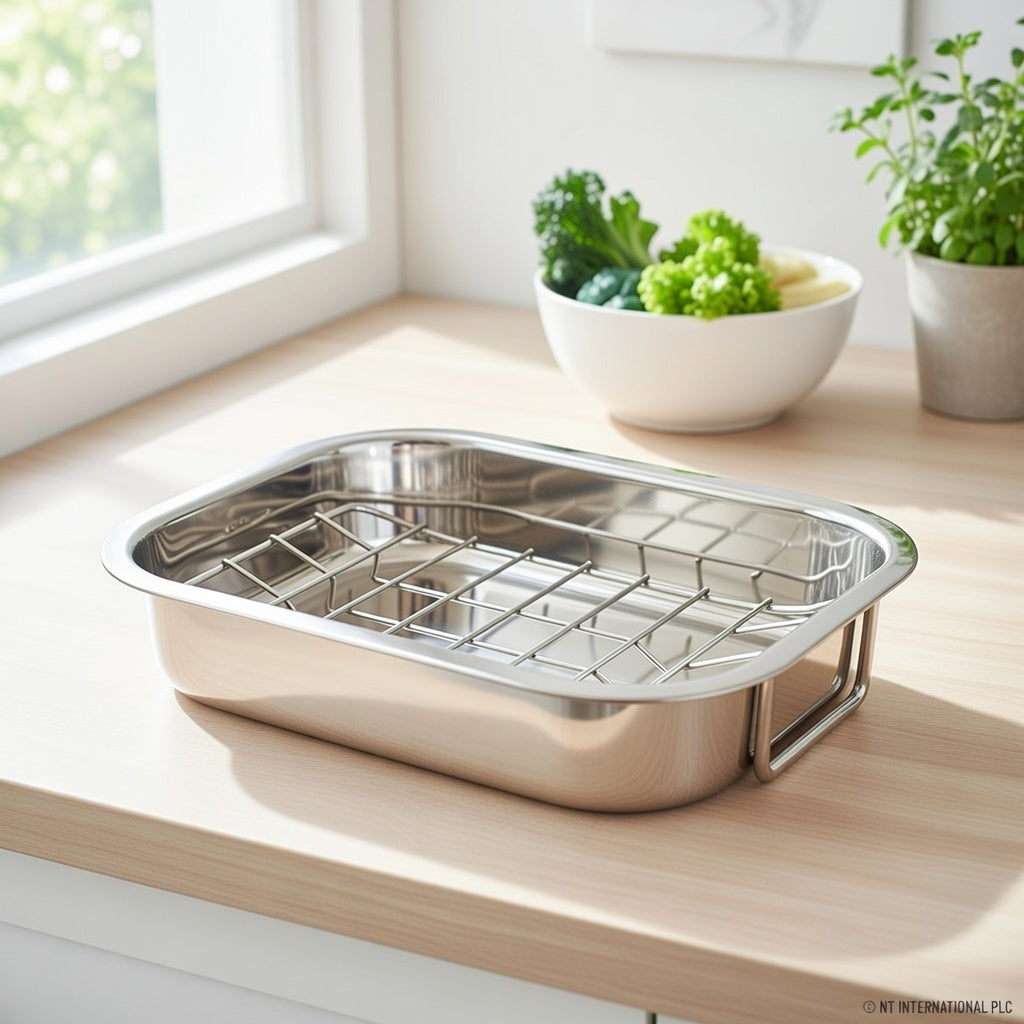 Stainless Steel Roasting Pan 27 x 20cm with Wire Rack