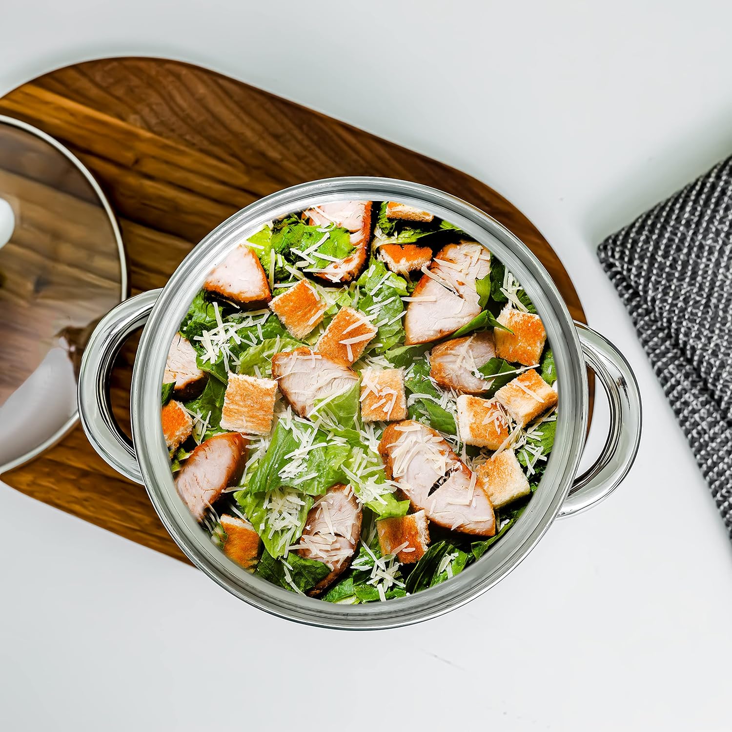 22cm Stainless Steel Casserole with Induction Base and Glass Lid