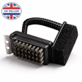 BBQ Grill Brush with Scraper & Abrasive Pad – 11.5 x 10 x 7CM Compact Hand Held Design, Wire Bristles, Metal Scraper Blade & Foam Scrub Pad – Barbecue Grate Cleaner for Gas & Charcoal Grills
