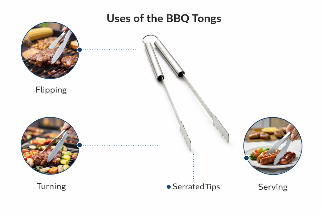 Stainless Steel BBQ Tong 44.5cm – Long-Reach Barbecue Tongs with Comfort Grip Handles