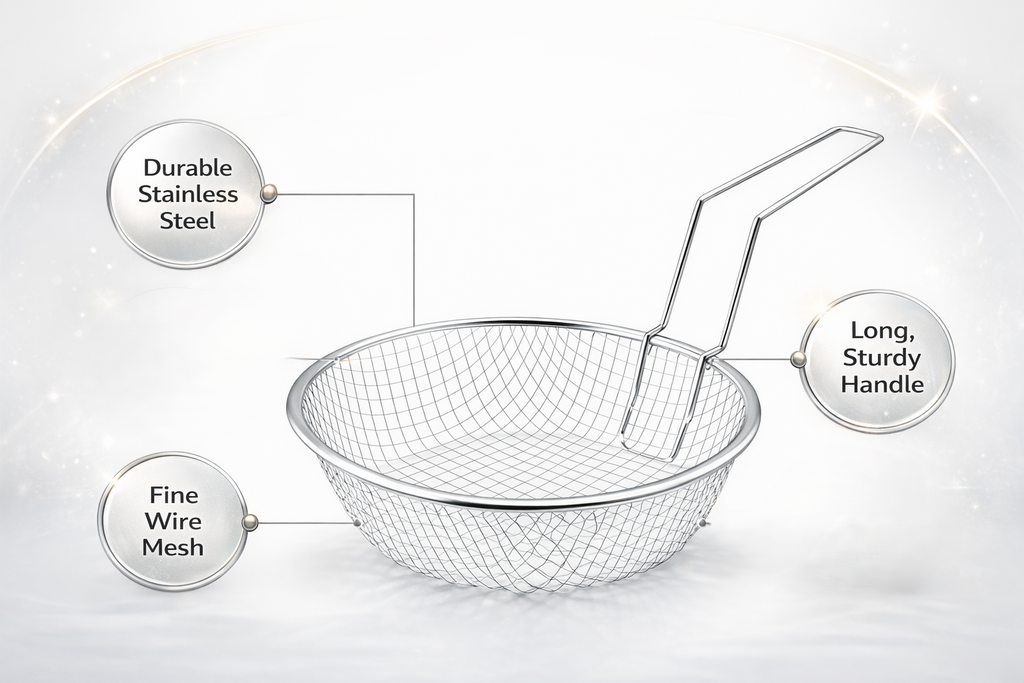 20cm 8'' Stainless Steel Wire Mesh Frying Basket with Handle – Round Chip Basket Deep Fry Strainer Cooking Basket for Fryer Pan