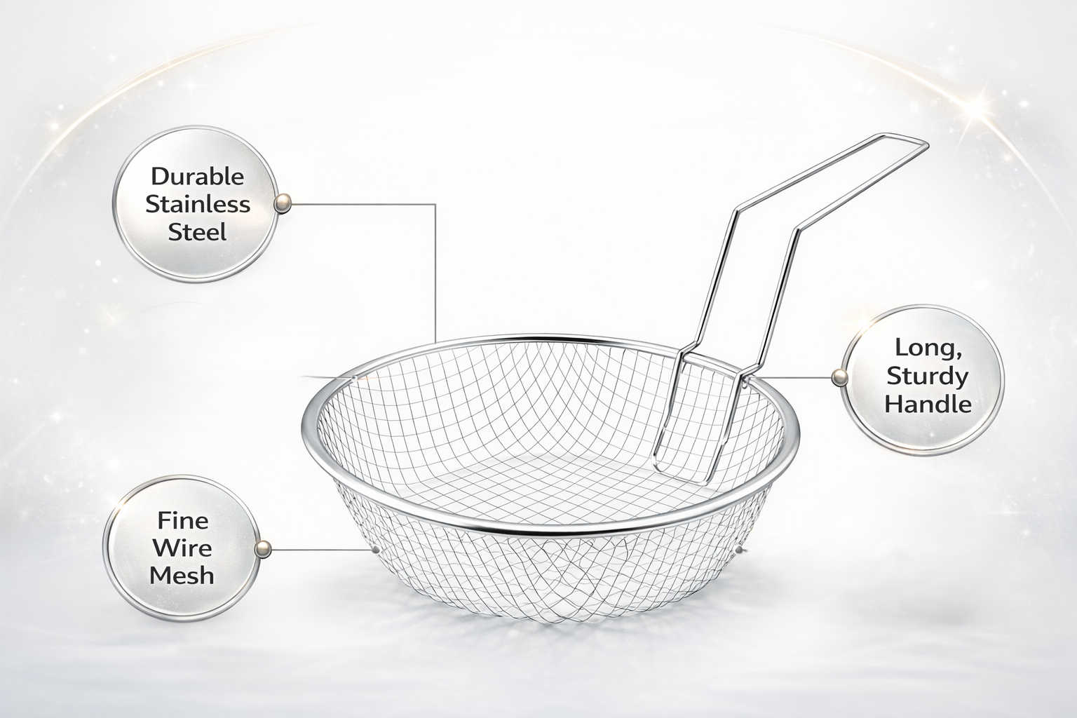 20cm 8'' Stainless Steel Wire Mesh Frying Basket with Handle – Round Chip Basket Deep Fry Strainer Cooking Basket for Fryer Pan