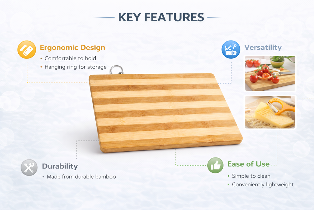 Bamboo Cutting Board 30cm x 20cm and 34cm x 24cm – Lightweight Double Sided Kitchen Chopping Board with Hanging Ring Non-Toxic Odourless