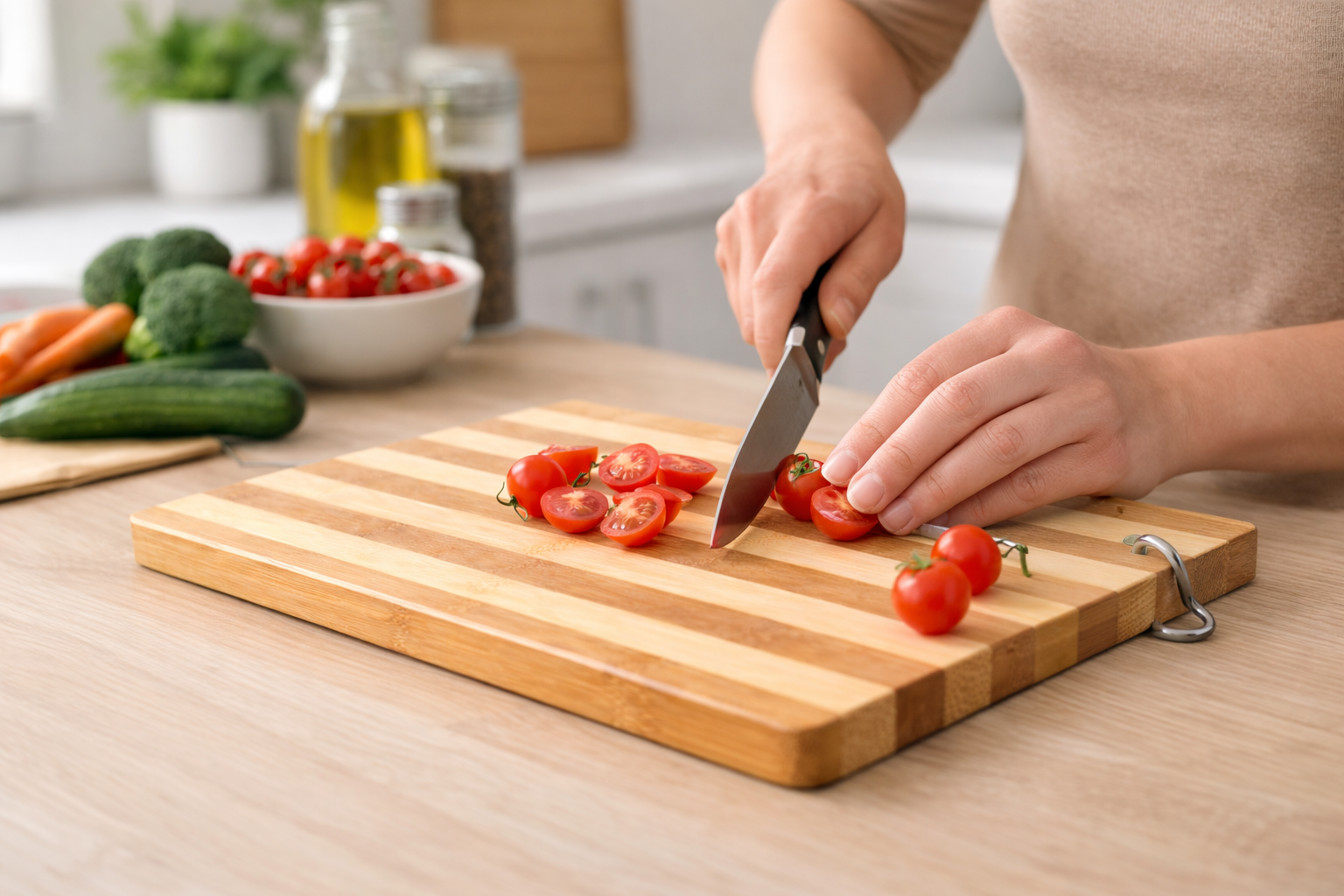 Bamboo Cutting Board 30cm x 20cm and 34cm x 24cm – Lightweight Double Sided Kitchen Chopping Board with Hanging Ring Non-Toxic Odourless