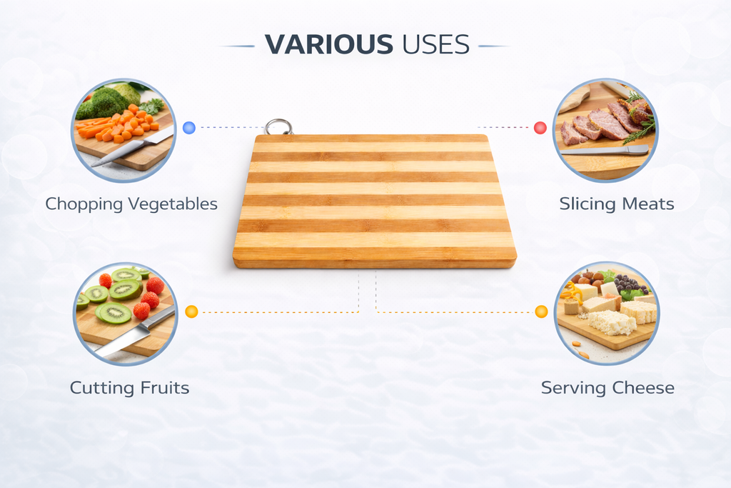 Bamboo Cutting Board 30cm x 20cm and 34cm x 24cm – Lightweight Double Sided Kitchen Chopping Board with Hanging Ring Non-Toxic Odourless