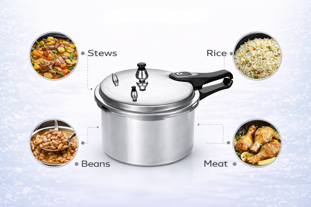 Heavy Duty Aluminium Pressure Cooker | Safety Valve | Self-Locking | 3L 5L 7L 9L 11L 13L Available