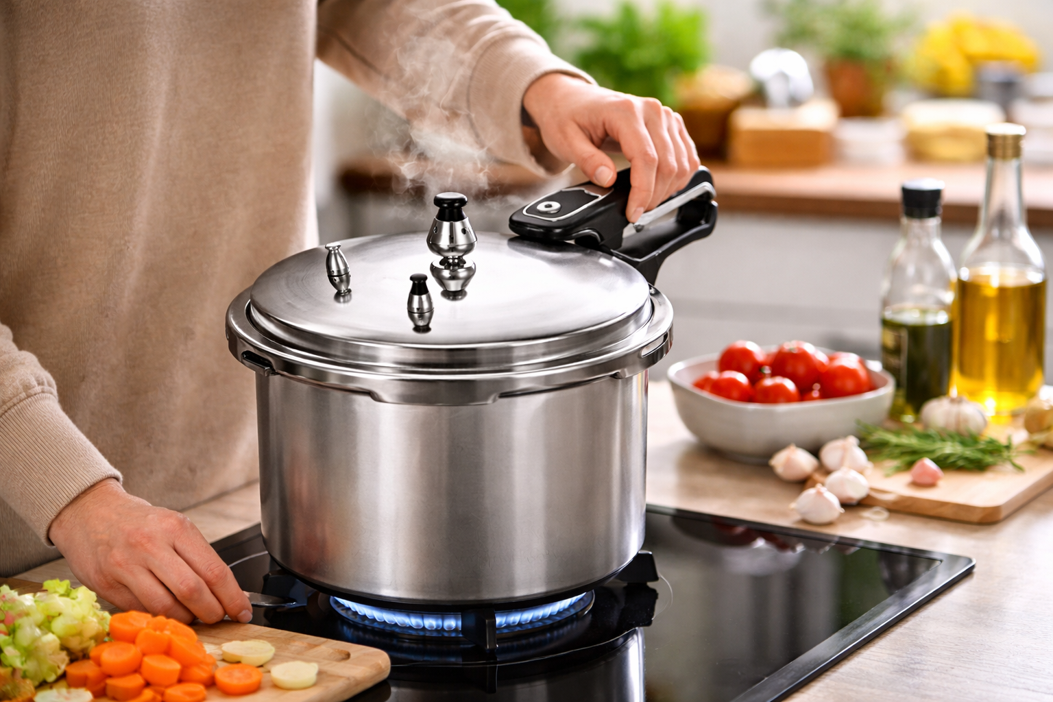 Heavy Duty Aluminium Pressure Cooker | Safety Valve | Self-Locking | 3L 5L 7L 9L 11L 13L Available