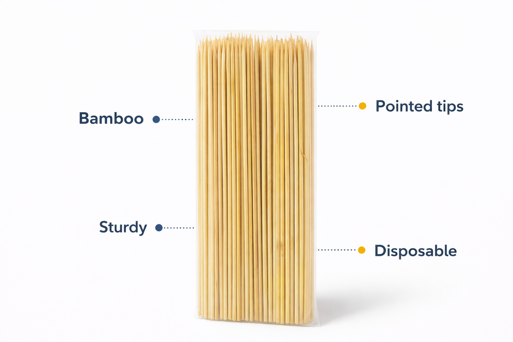 Bamboo Skewers 25cm 150 Pack | Extra Thick | Single Point | Non-Porous | BBQ Oven Party Use