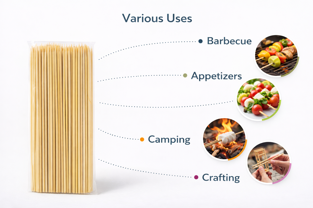 Bamboo Skewers 25cm 150 Pack | Extra Thick | Single Point | Non-Porous | BBQ Oven Party Use
