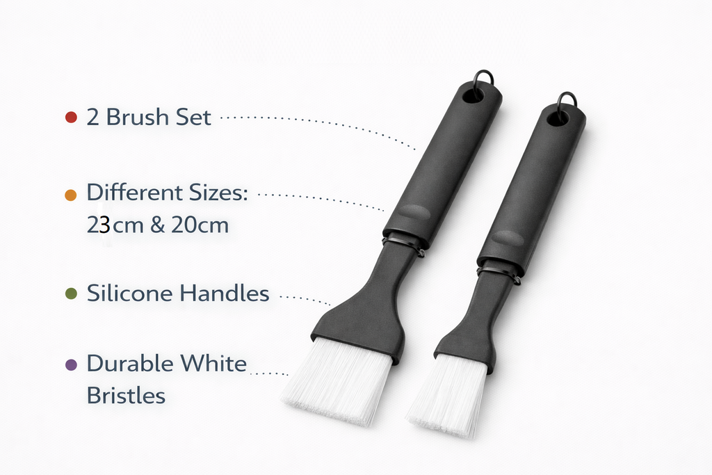 2 Piece BBQ Brush Set | Nylon Bristles | Hanging Loop | 23cm & 20cm | Grill Oven Kitchen Use