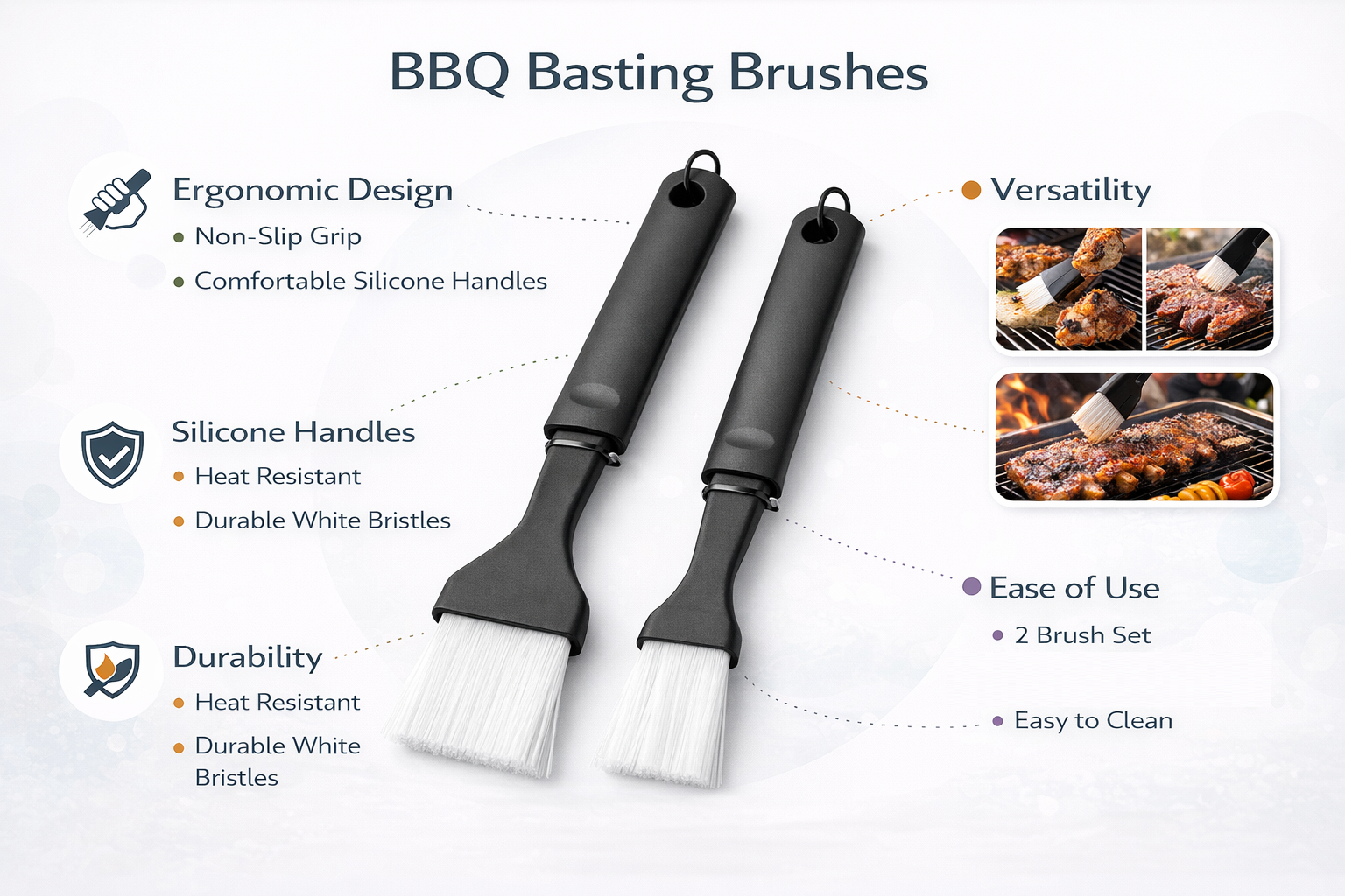 2 Piece BBQ Brush Set | Nylon Bristles | Hanging Loop | 23cm & 20cm | Grill Oven Kitchen Use