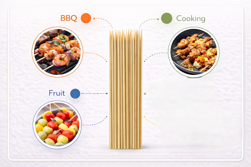 25/50 Pack Bamboo Skewers 35cm 14 Inch – Long Wooden BBQ Skewers for Kebab Grill Fruit Chocolate Fountain Salad Display