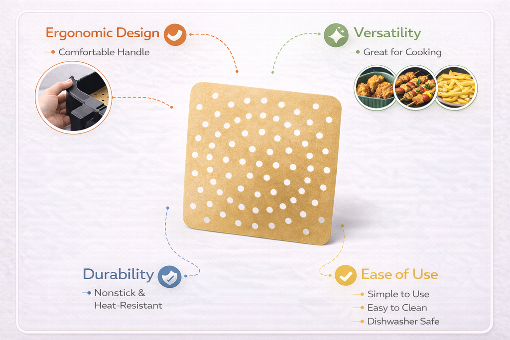 Reusable Non-Stick Air Fryer Liner PTFE – Square or Rectangle Perforated Basket Mat 19cm 21.5cm Square or 21x14cm Rectangle