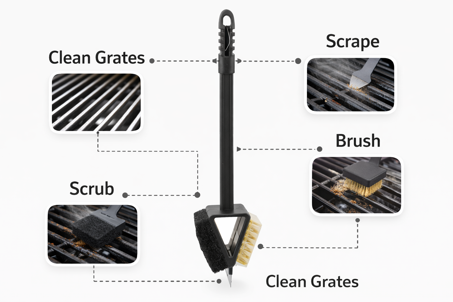 15 Inch Bronze Wire BBQ Grill Brush with Scraper & Sponge Pad – Long Handle Cleaning Brush for Barbecue Grates