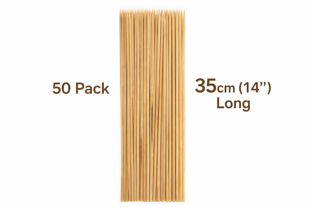 50 Pack Bamboo Skewers 35cm 14 Inch – Long Wooden BBQ Skewers for Kebab Grill Fruit Chocolate Fountain Salad Display