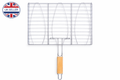 3 Fish BBQ Grill Basket with Wooden Handle – 11x11 Inch Stainless Wire Basket for Whole Fish & Vegetables