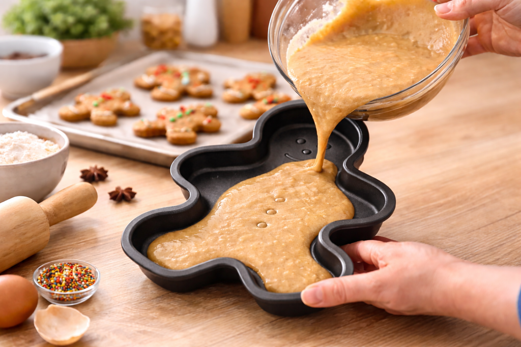 Non-Stick Gingerbread Bake Pan – Shaped Cake Baking Tin in Gingerbread Man Bear or Star Shape for Christmas and Occasion Baking