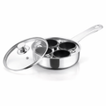 18CM Stainless Steel Egg Poacher Pan with 4 Non-Stick Inserts & Glass Lid – Removable Cup Tray, Steam Vent, Single Handle – Perfect Poached Eggs Every Time – Gas & Electric Hob