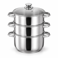 3 Tier Stainless Steel Steamer Pot Set with Glass Lid & Steam Vent – Multi-Layer Healthy Cooking, Mirror Polished, Dual Loop Handles – Steam Vegetables, Fish, Dumplings & Rice – All Hobs