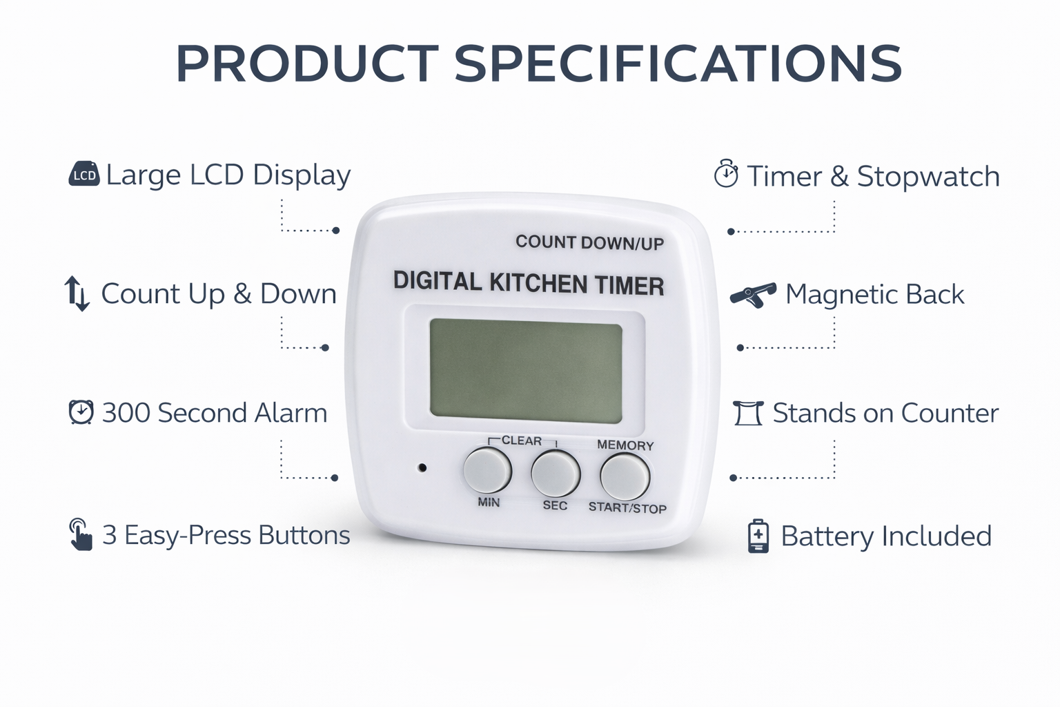 Digital Kitchen Timer with Count Down & Count Up – LCD Display Memory Function Timer for Cooking & Baking