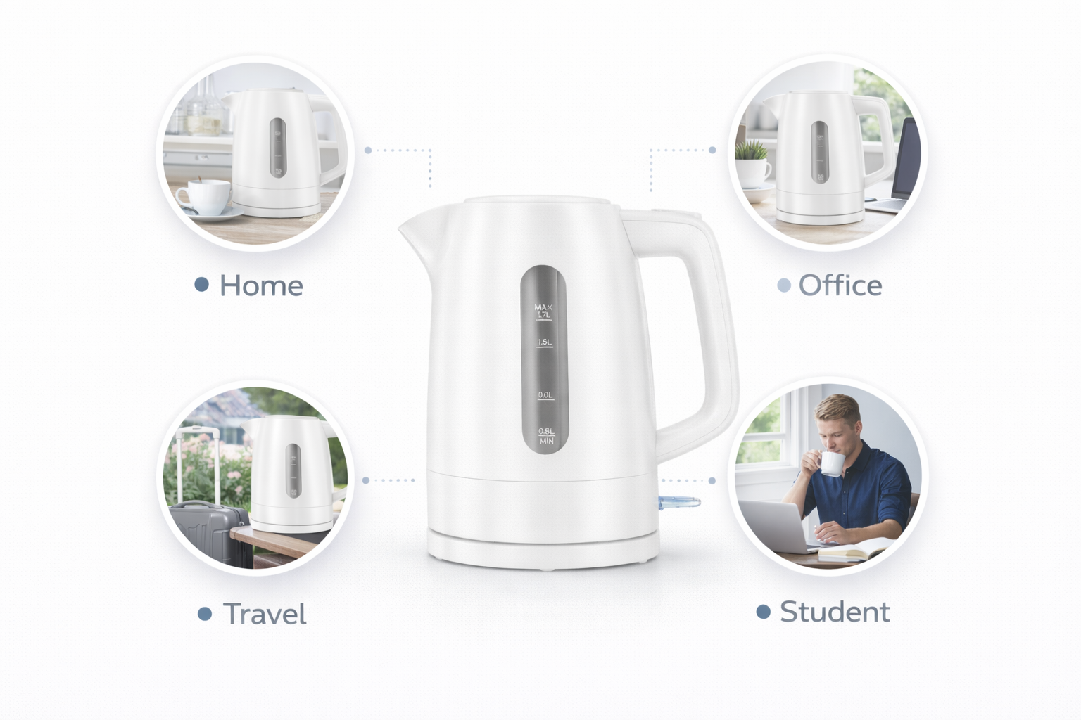 1.7L Cordless Electric Kettle with Water Level Window – Fast Boil, 360° Rotating Base, Available in Black & White – Ideal for Home, Office & Kitchen