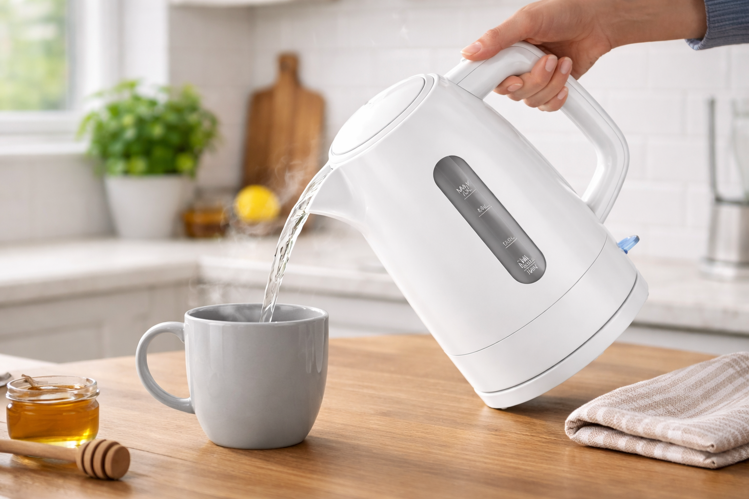 1.7L Cordless Electric Kettle with Water Level Window – Fast Boil, 360° Rotating Base, Available in Black & White – Ideal for Home, Office & Kitchen