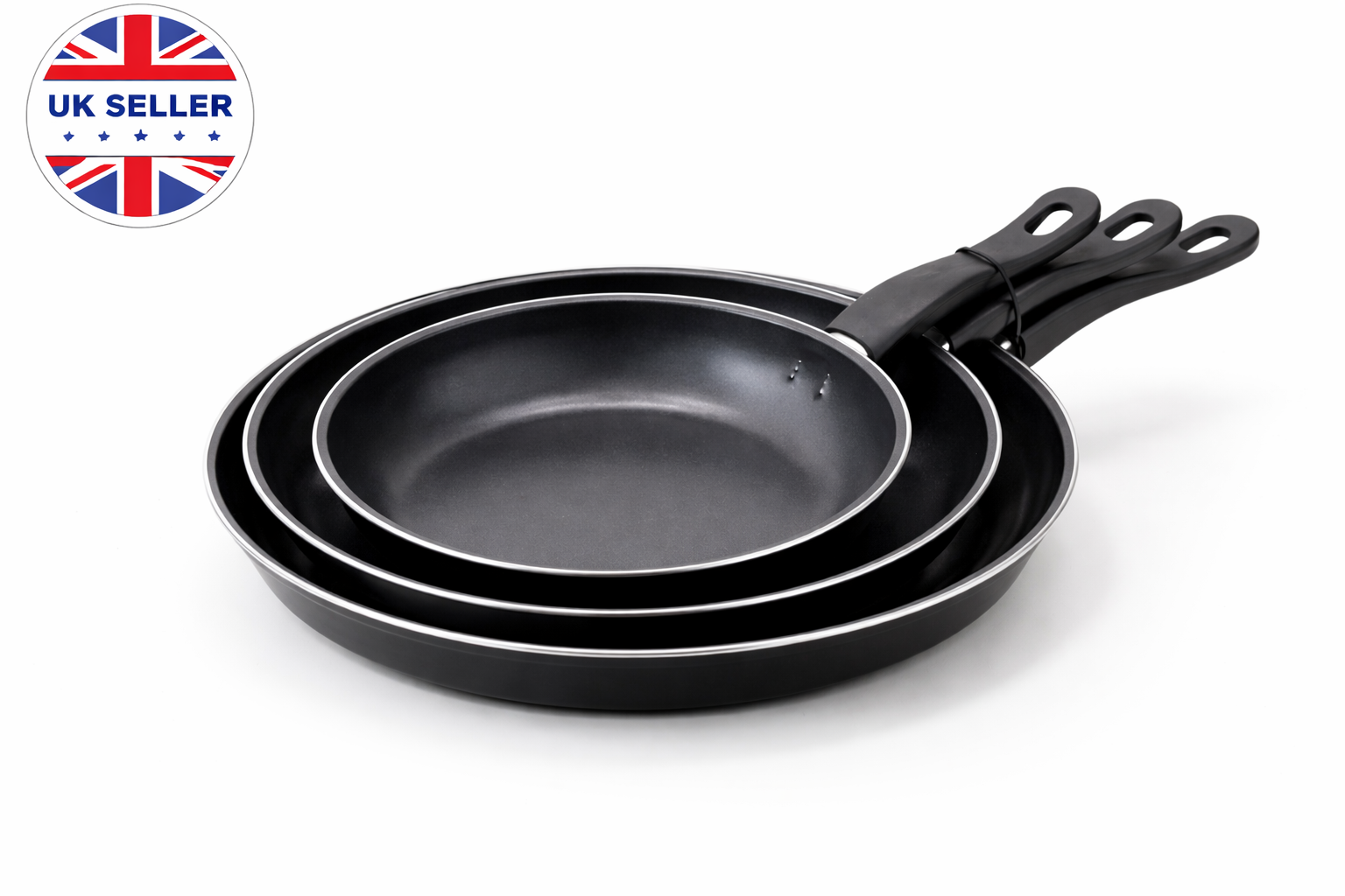 3 Piece Non-Stick Aluminium Frying Pan Set – 20cm 25cm 30cm Pans for Gas Electric & Induction Hob Everyday Cooking