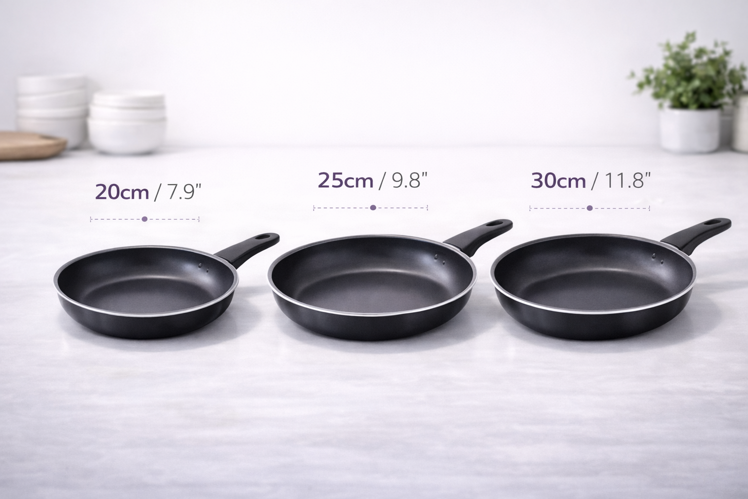 3 Piece Non-Stick Aluminium Frying Pan Set – 20cm 25cm 30cm Pans for Gas Electric & Induction Hob Everyday Cooking