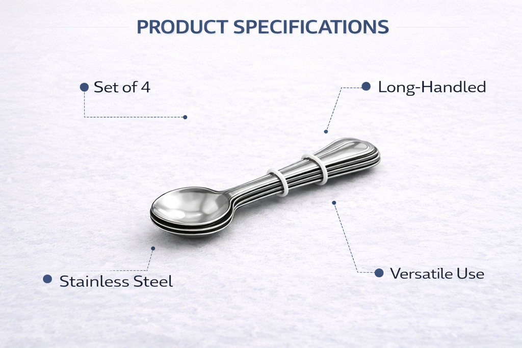 4 Piece Stainless Steel Long Handle Soda Spoons Set – Sundae Dessert Spoons for Milkshakes Ice Cream & Tall Glasses