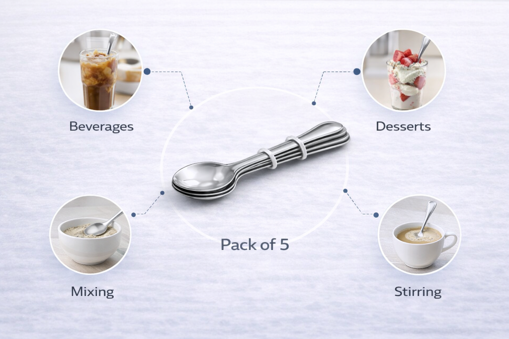 5 Piece Stainless Steel Tea Spoons Set – Everyday Cutlery Spoons for Tea Coffee Desserts & Kitchen Use