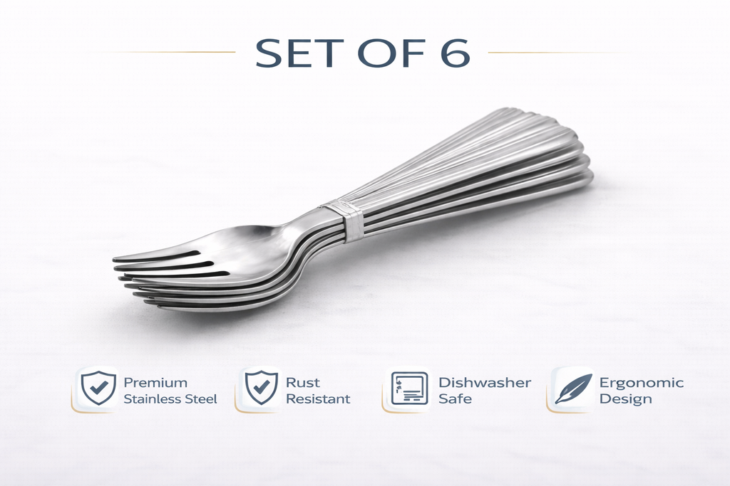 6 Piece Stainless Steel Dessert Forks Set – Dishwasher Safe Lined Handle Forks for Cakes Pastries & Everyday Use