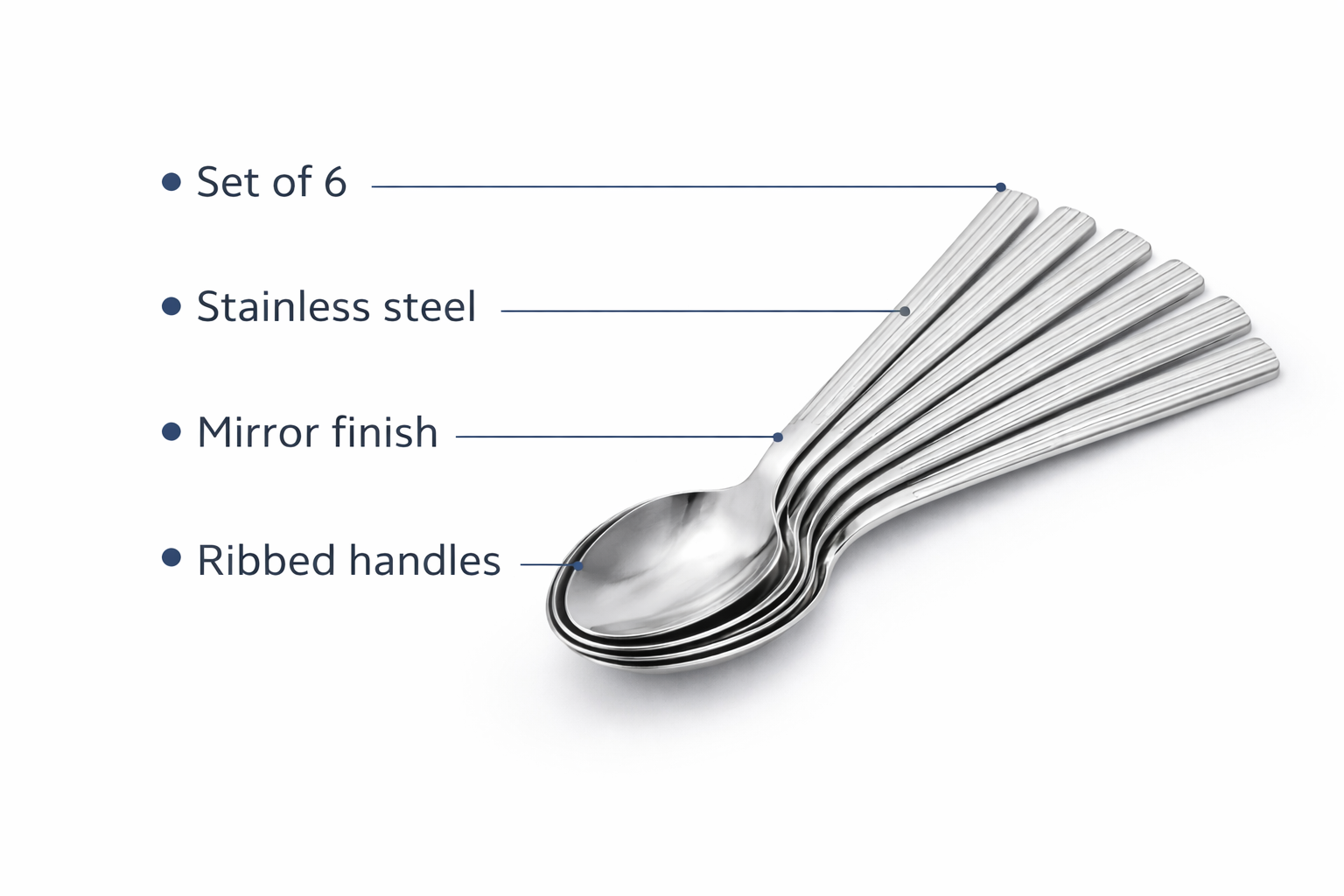 6 Piece  Stainless Steel Dessert Spoons Set – Dishwasher Safe Lined Handle Spoons for Puddings & Everyday Use