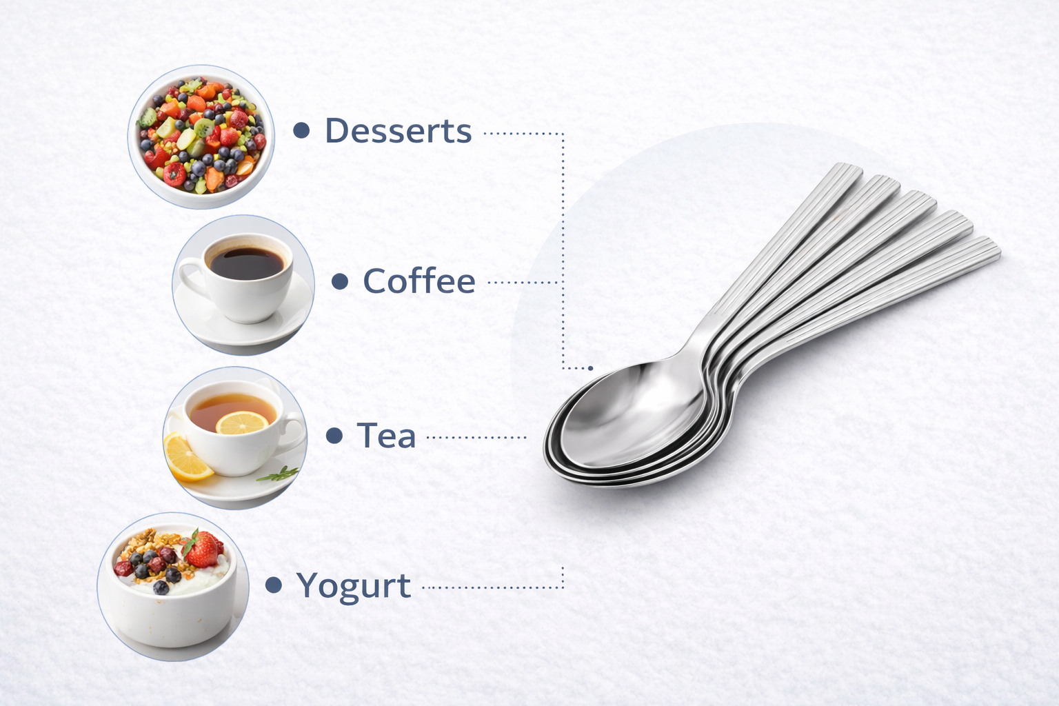 6 Piece  Stainless Steel Dessert Spoons Set – Dishwasher Safe Lined Handle Spoons for Puddings & Everyday Use