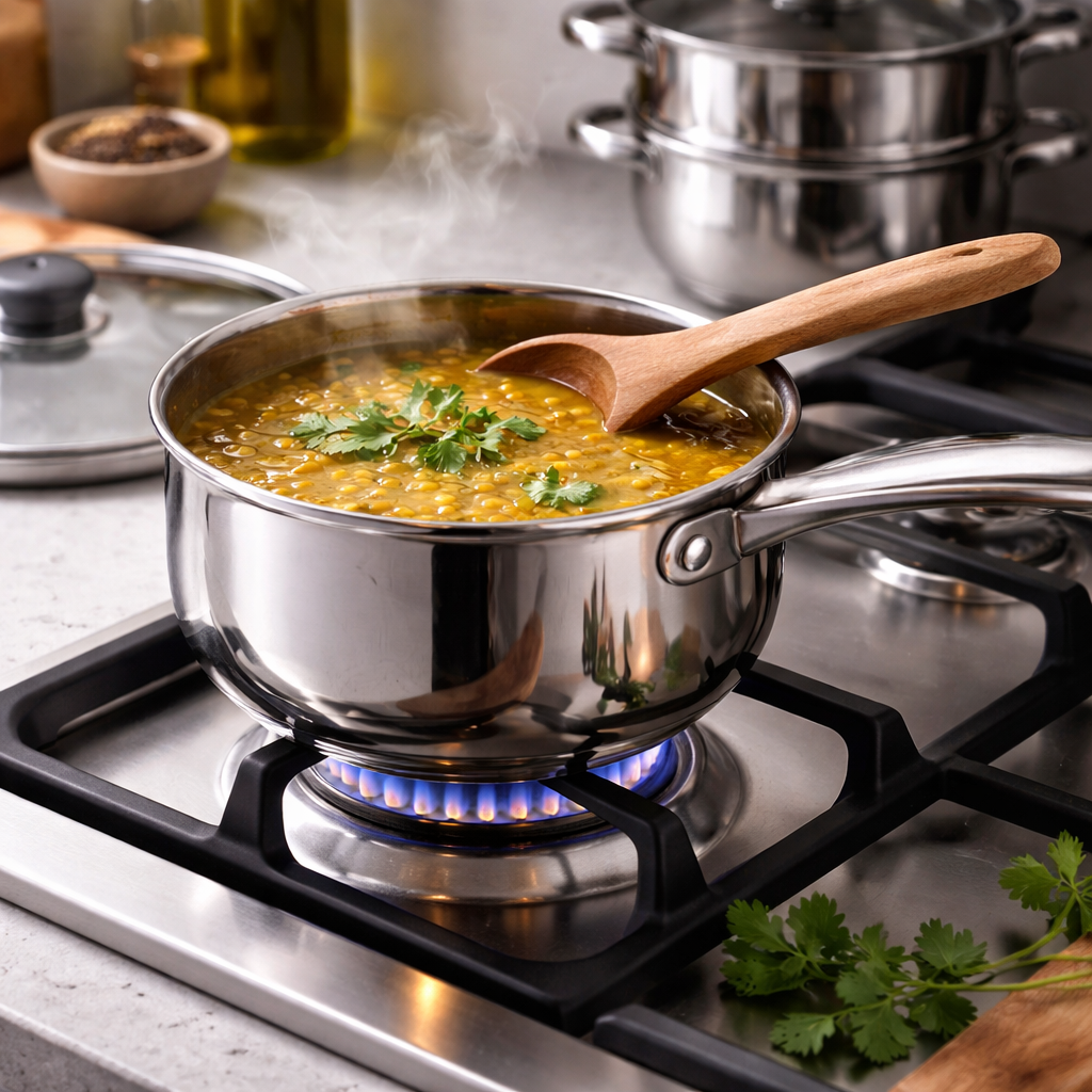 6 Piece Stainless Steel Cookware Pan Set with Glass Lids – Saucepans Steamers Casserole – Gas Electric Hotplate Hob – Mirror Finish Kitchen Pots 16cm 18cm 20cm